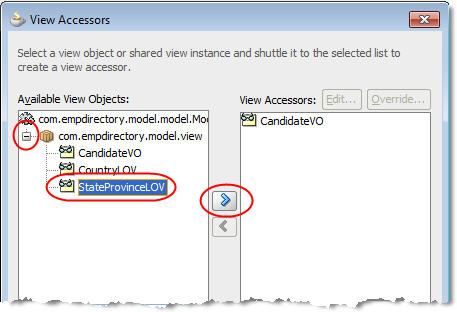 Click + to expand the list on the left ->&nbsp;select StateProvinceLOV&nbsp;->&nbsp;click the > icon.&nbsp;“></p>
<p>Click <strong>OK</strong>.</p>
<p><img decoding=
