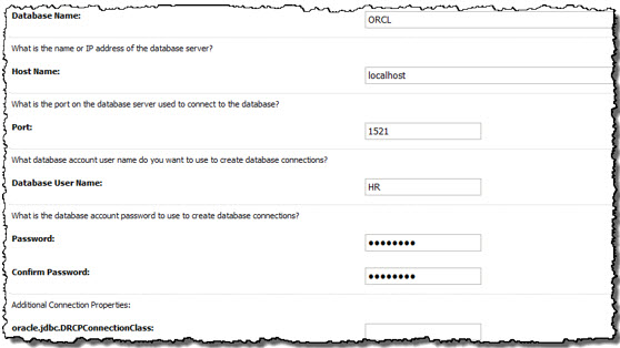 Database Connection Information for HR