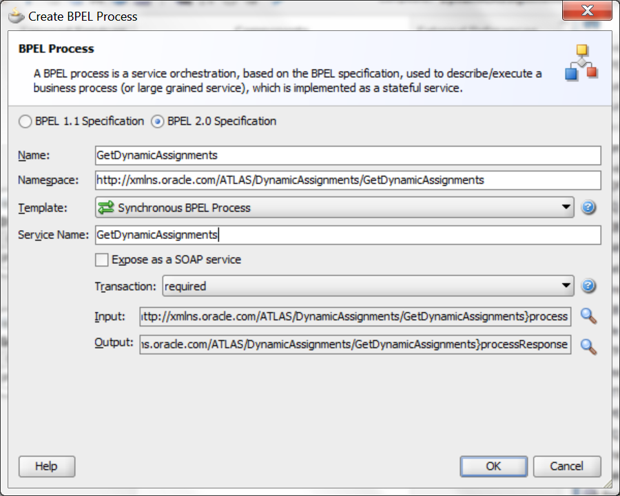 BPEL Process Creation Wizard