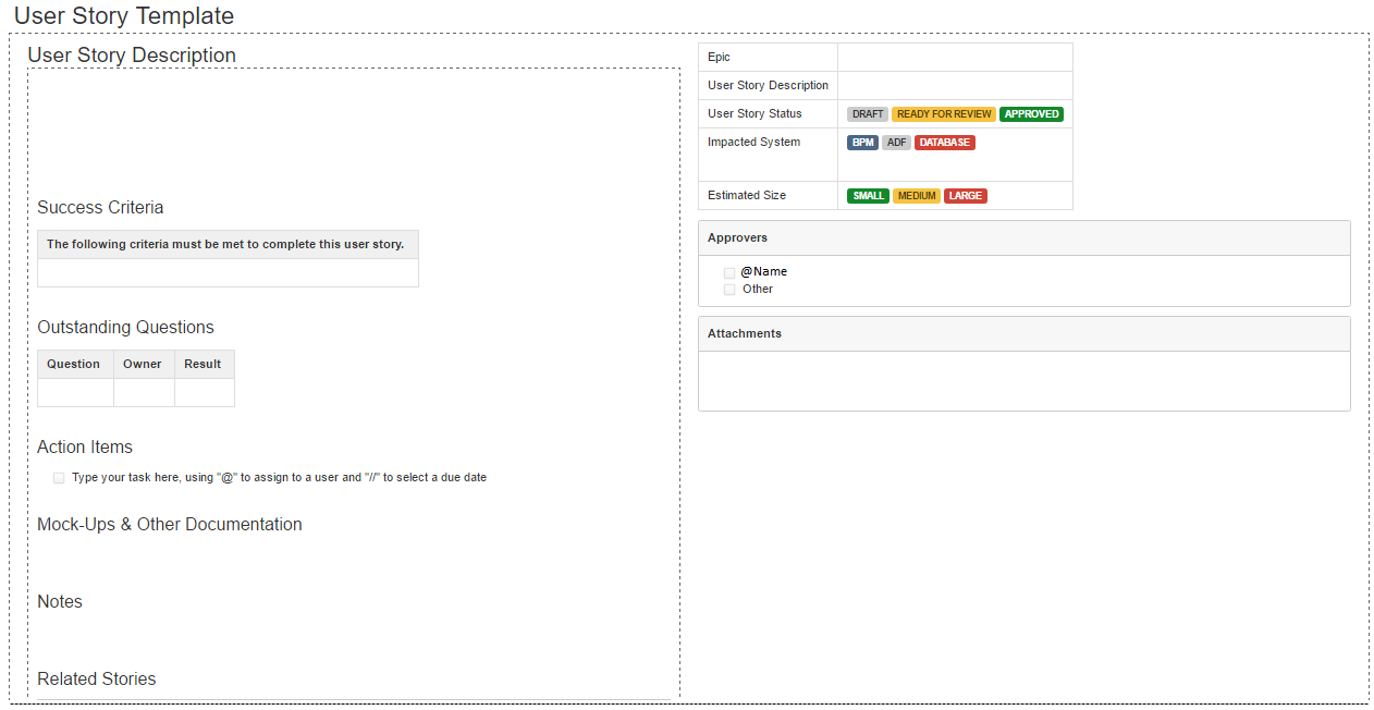 Template for User Story