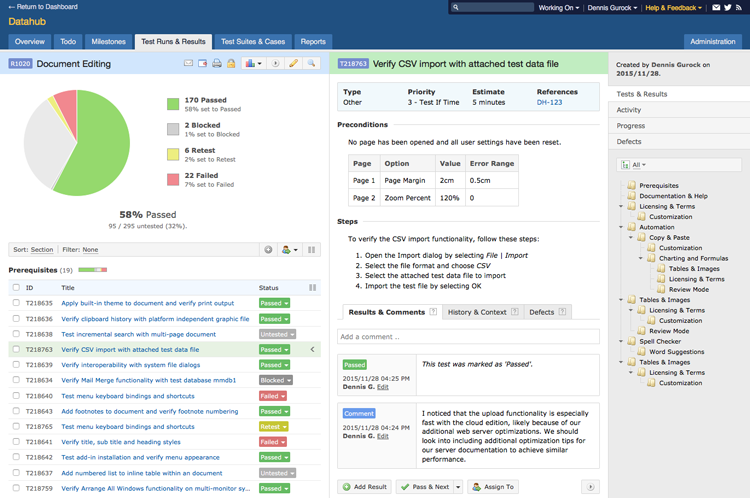 TestRail UI Screen Grab of Test Run
